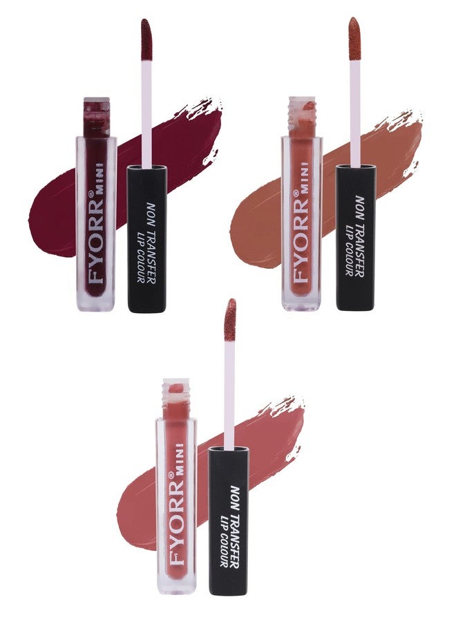 FYORR Non Transfer Matte Waterproof Liquid Lipstick Ultra Pigmented Non-Sticky Smooth Finish Lip Color, WineDivine_BrownNude_NudePerfect (4ml X 3) - Image 1