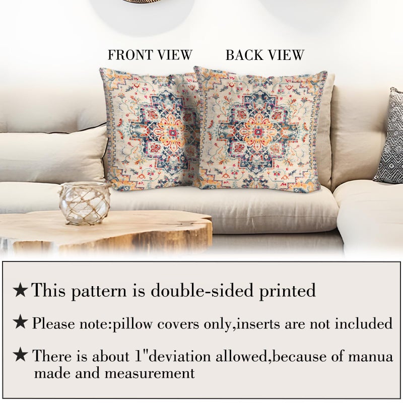 BUAEL Boho Throw Pillow Covers 20x20 inch Set of 2,Bohemian Vintage Carpet Pattern Antique Ethnic Decor Double Sided Pattern Cushion Cover Soft Pillow Case Living Sofa Room Bed Square Pillow Cover - Image 3