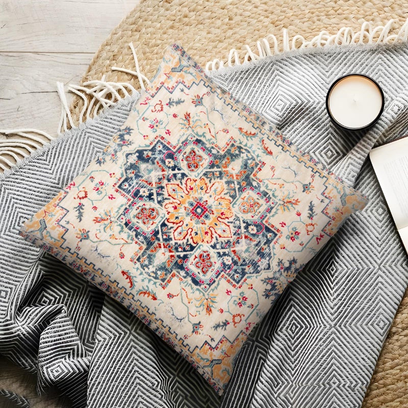 BUAEL Boho Throw Pillow Covers 20x20 inch Set of 2,Bohemian Vintage Carpet Pattern Antique Ethnic Decor Double Sided Pattern Cushion Cover Soft Pillow Case Living Sofa Room Bed Square Pillow Cover - Image 5