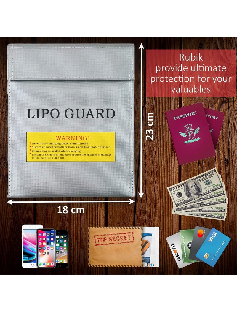 Rubik Fireproof Lipo Safe Bag, Fire Retardant Lipo Bag for Charging and Storage (23x18cm) Silver  - Image 3