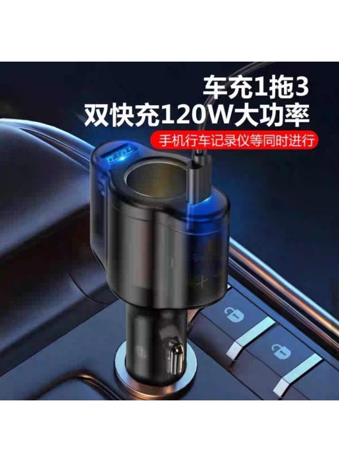 120W Dual USB Car Charger with Fast Charging, 3-Port Design, Compatible with Mobile Phone and Dash Cam, Black - Image 2