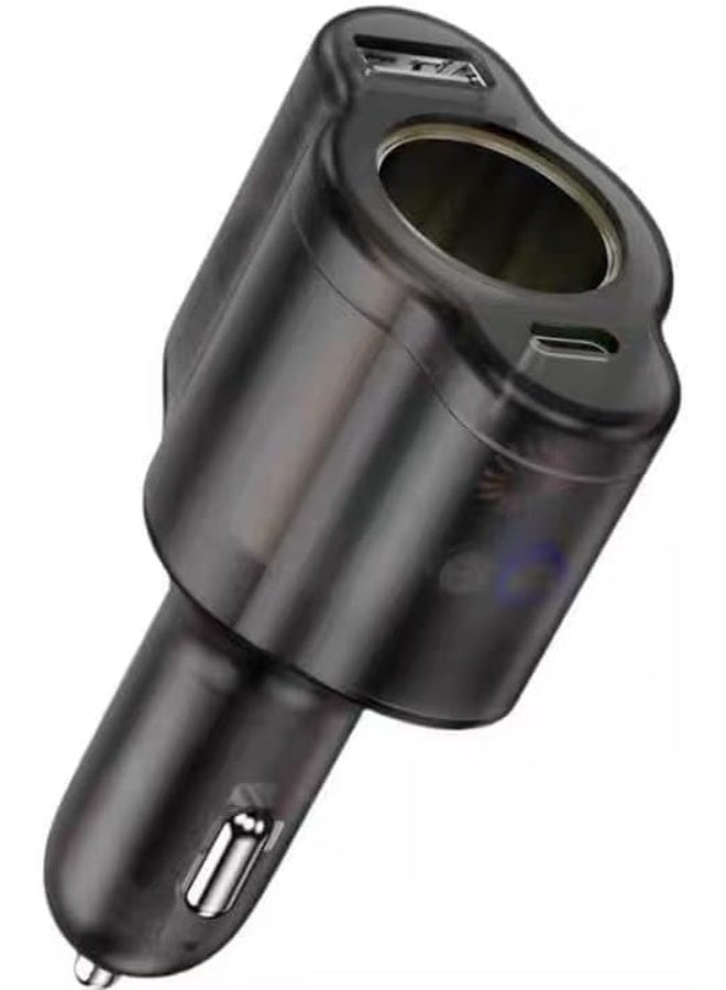 120W Dual USB Car Charger with Fast Charging, 3-Port Design, Compatible with Mobile Phone and Dash Cam, Black - Image 1