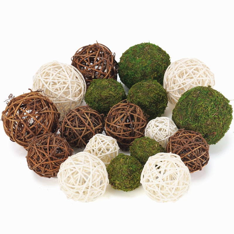 Usmola 18Pcs Decorative Balls For Centerpiece Bowl - 6Pcs Fake Moss Balls + 12Pcs Rattan Wicker Balls  Artificial Moss Decorative Balls Vase Fillers For Home Garden Wedding Party Decor (Rustic) - Image 5