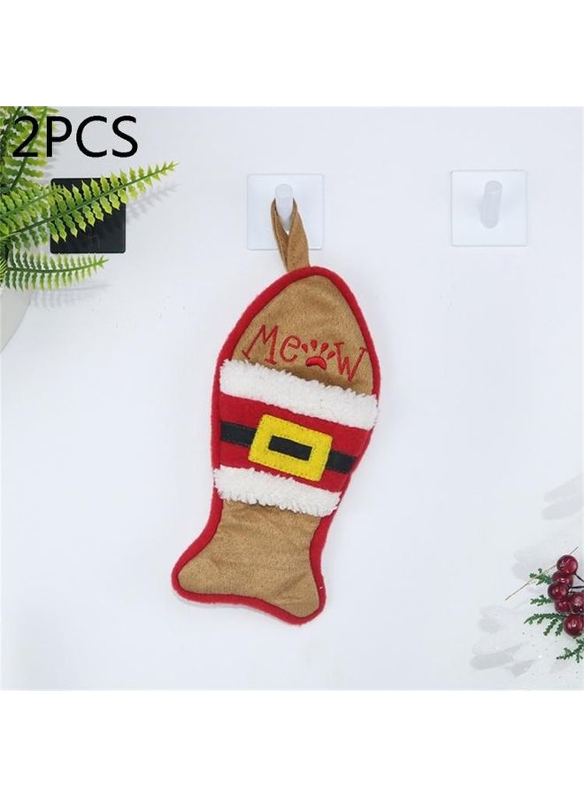 NIBEMINENT 2-Piece Multifunction Fish Shape Sock Gift Bag Knife Fork Sleeve Tree Pendant Decoration Multicolour - Image 1