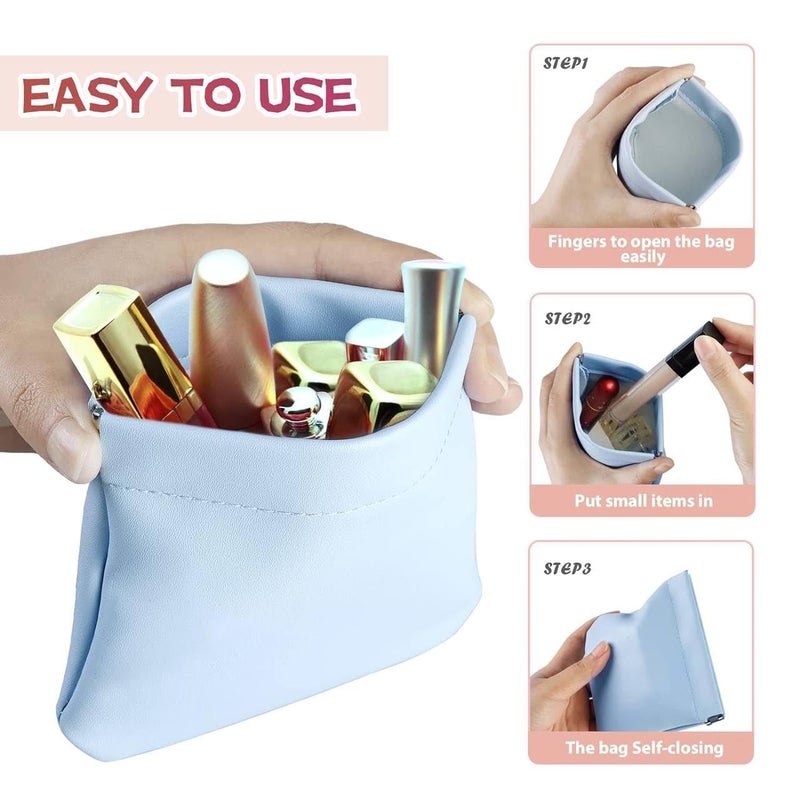 SHULABH CREATIVE Shulabh creative Cosmetic Bag Leather Organizer Pouch Pouchic Snap Closure Pouches Jollywish Snap Pouch Portable Pocket Cosmetic Bag No Zipper SelfClosing Small Makeup Pouch Multicolor 2 pcs  - Image 4