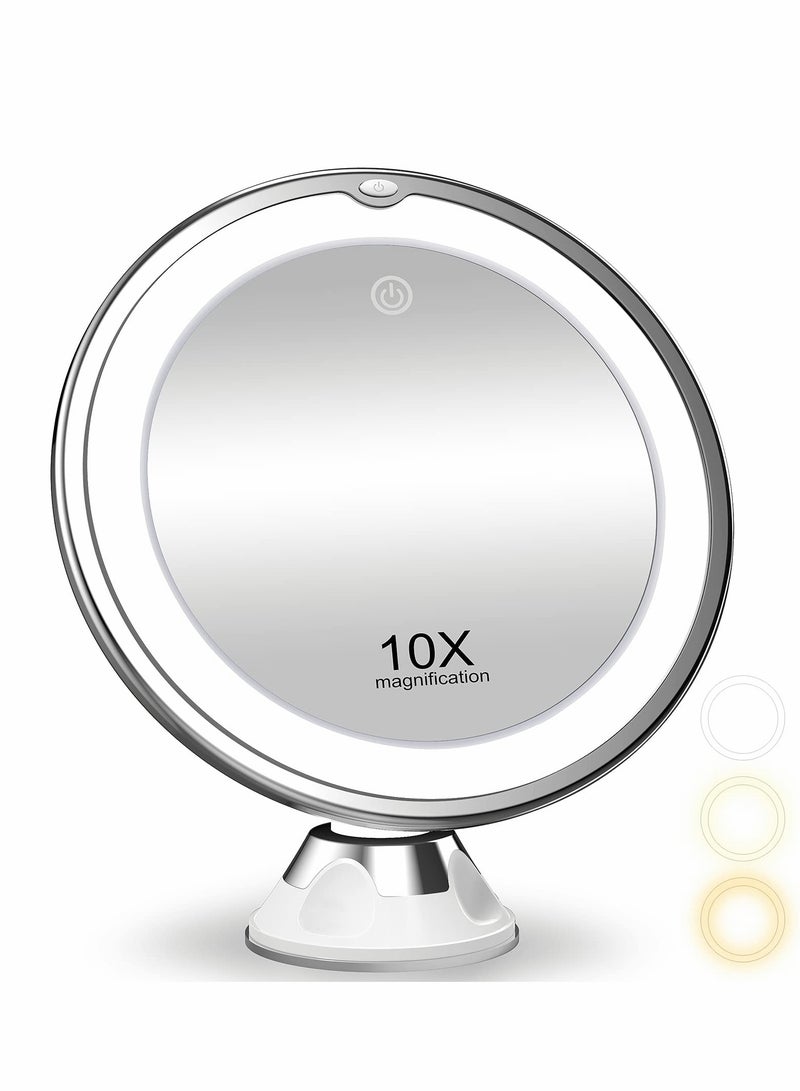 Excefore Magnifying Mirror with Light, 10X Magnification 3 Light Modes Makeup Suction Cups Intelligent Switch, 360 Degree Swivel Joint, Portable for Detailed Makeup, Close Skincare - Image 1
