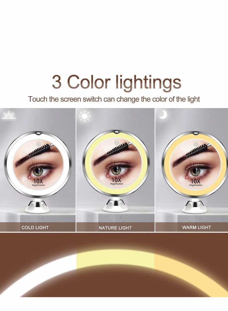 Excefore Magnifying Mirror with Light, 10X Magnification 3 Light Modes Makeup Suction Cups Intelligent Switch, 360 Degree Swivel Joint, Portable for Detailed Makeup, Close Skincare - Image 4