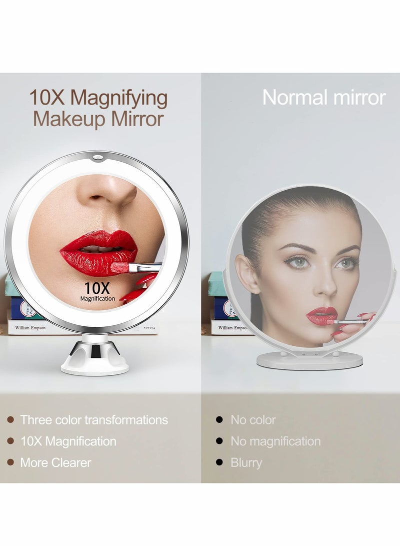 Excefore Magnifying Mirror with Light, 10X Magnification 3 Light Modes Makeup Suction Cups Intelligent Switch, 360 Degree Swivel Joint, Portable for Detailed Makeup, Close Skincare - Image 3