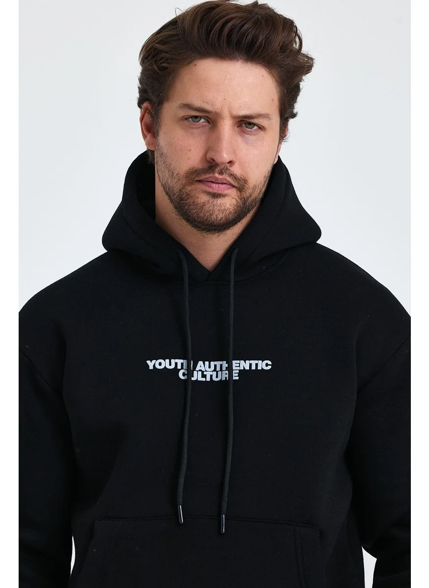 Cool Tarz Cool Style Men's Front and Back Printed 3 Thread Raised Hooded Sweatshirt