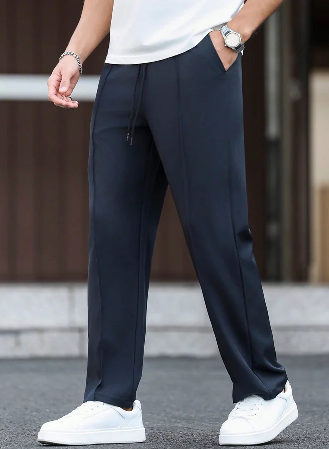 Take Two Men Navy Blue Relaxed Fit Trousers