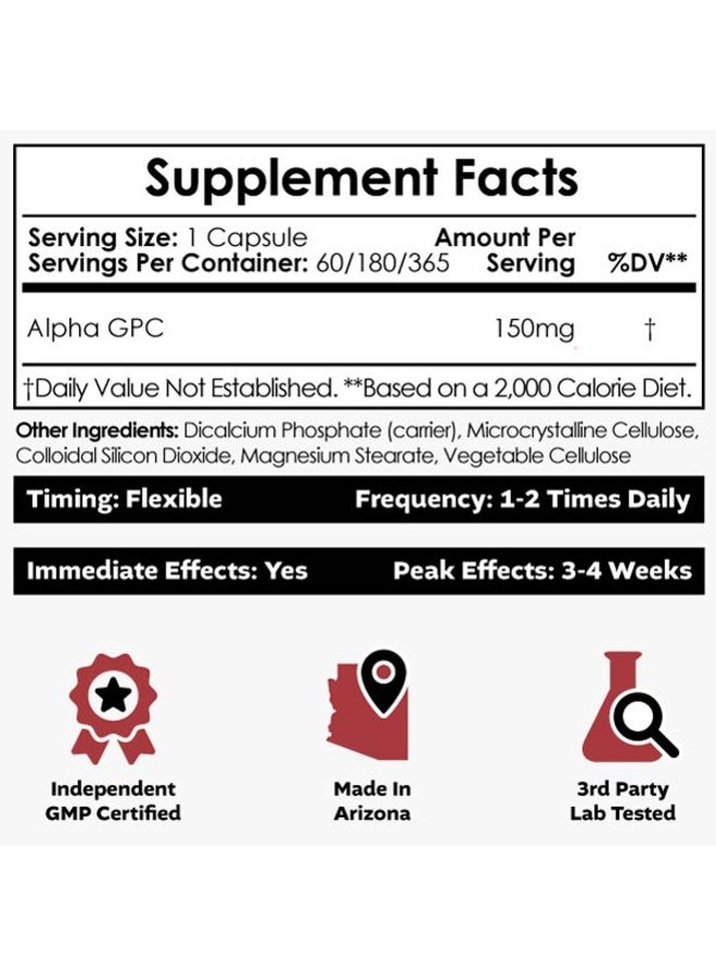 Nootropics Depot Alpha GPC Capsules ,150mg Cholinergic Supplement ,to Supports Healthy Brain Function ,180 Count - Image 2