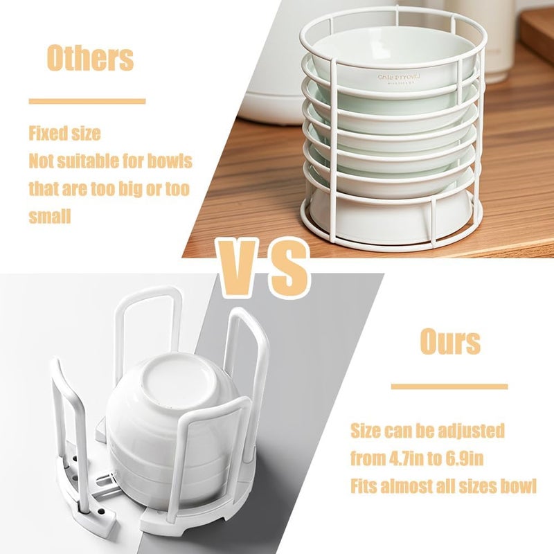 DIBALIYI 2 Pcs Bowl Rack for Kitchen Cutlery Retractable Plastic Dish Rack White Removable Plate Holders Drain Rack Reusable Multifunctional Plate Organizer for Stacking Bowls and Small Plates - Image 4