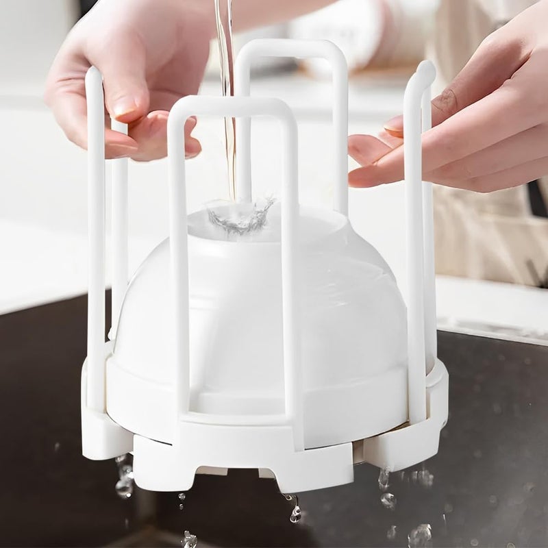 DIBALIYI 2 Pcs Bowl Rack for Kitchen Cutlery Retractable Plastic Dish Rack White Removable Plate Holders Drain Rack Reusable Multifunctional Plate Organizer for Stacking Bowls and Small Plates - Image 5