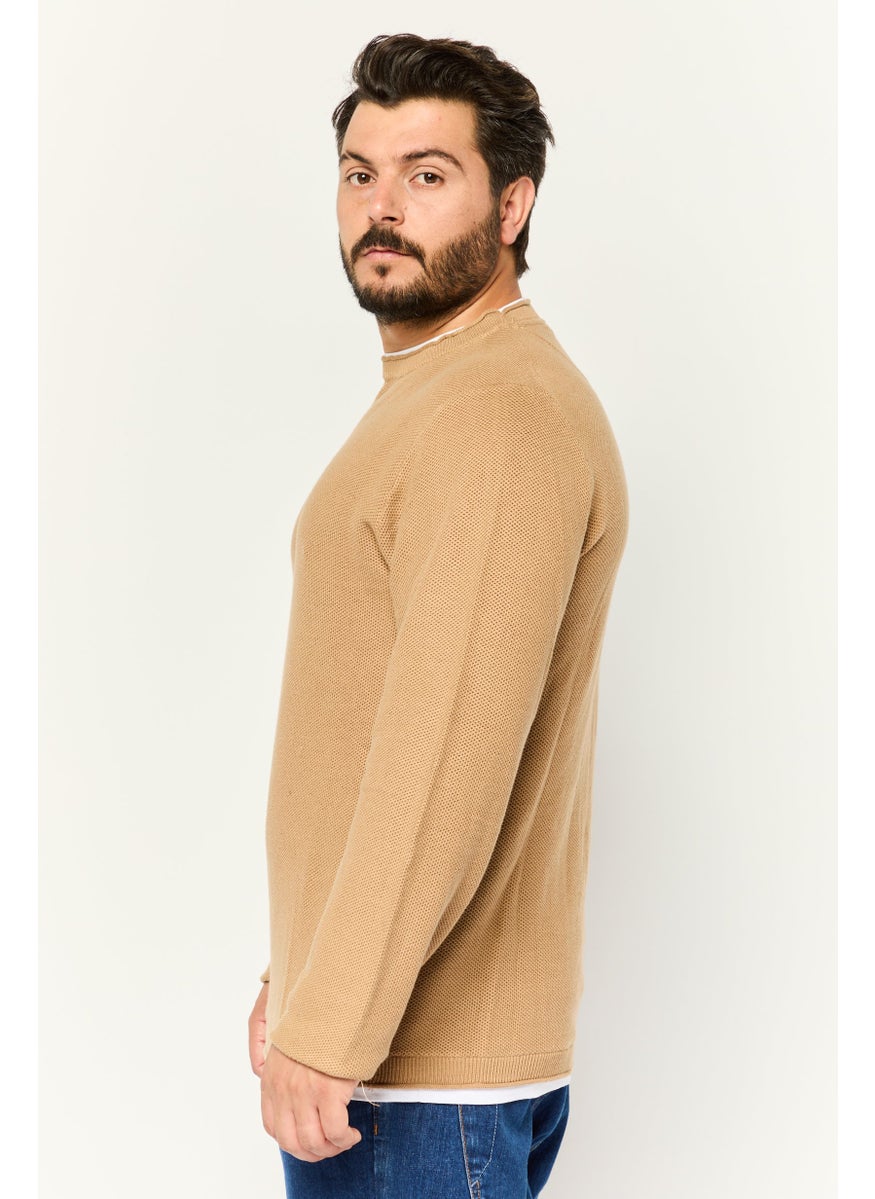 Sorbino - Men Crew Neck Textured Long Sleeves Sweatshirt, Brown - Image 1