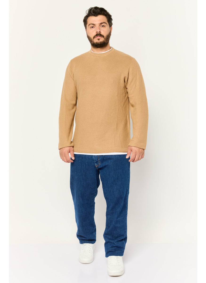 Sorbino - Men Crew Neck Textured Long Sleeves Sweatshirt, Brown - Image 1