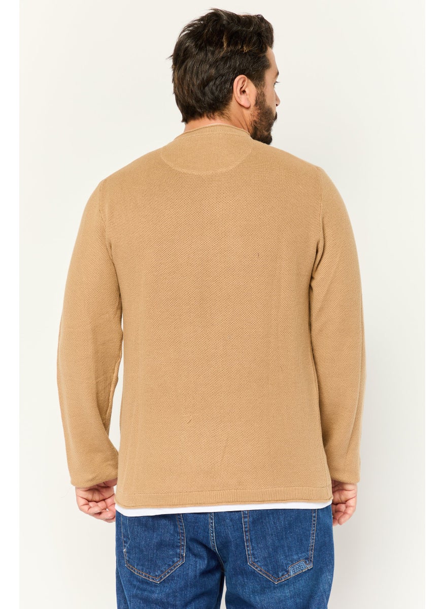 Sorbino - Men Crew Neck Textured Long Sleeves Sweatshirt, Brown - Image 1