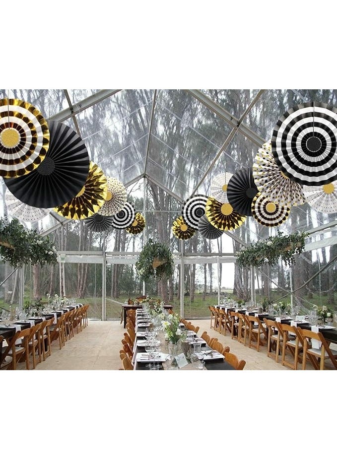 8Pcs Golden And Black Paper Fan Flowers Decoration For Birthday Party Wedding Baby Party, Party Backdrop Supplies For Ramadan,Moon Festival, Islamic & Lunar Theme Decor - Image 3