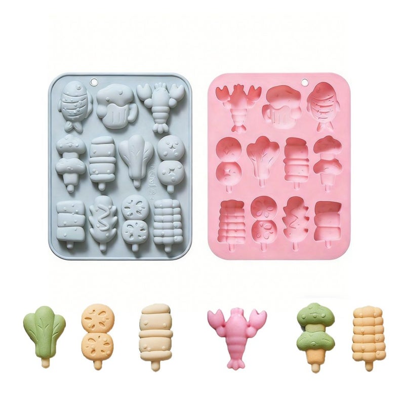 2 Pack BBQ Shaped Silicone Mold 11 Cavity For Lobster Grilled Fish Chocolate Cake - Image 1