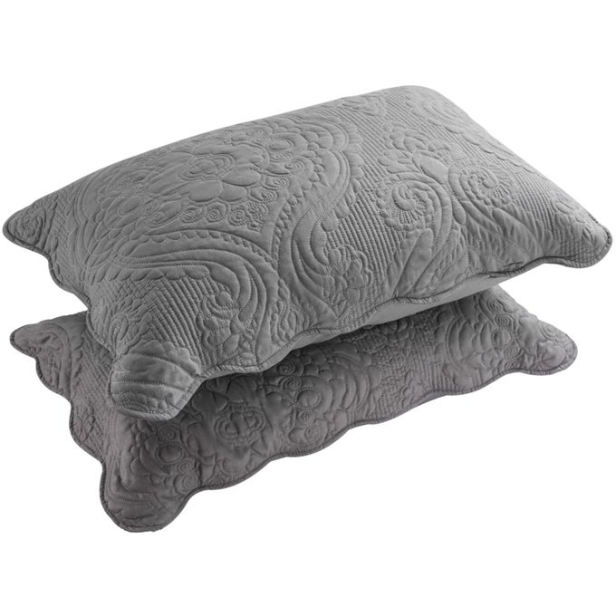 QUILTED PILLOW SHAMS SET OF 2 DECORATIVE MICROFIBER KING BED PILLOW SHAMS SOFT BREATHABLE PILLOW COVERS WITH ENVELOPE CLOSURE GREY 2PCS20 X 36INCH