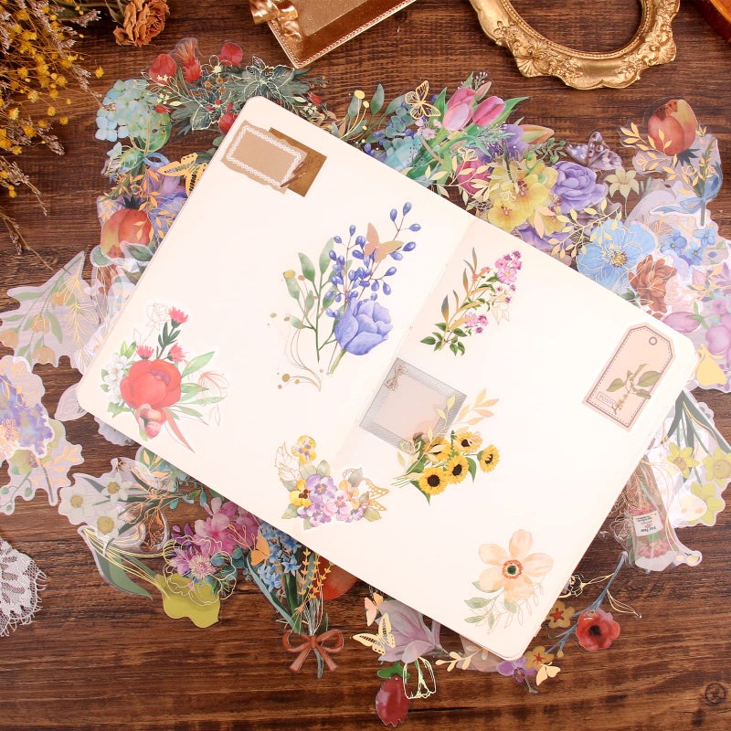 Dizdkizd Gilding Flower Stickers (240 Pieces) - Glitter Watercolor Transparent Stickers for Card Making Scrapbooking Envelopes Wrapped Gifts Arts and Crafts Journaling - Image 5