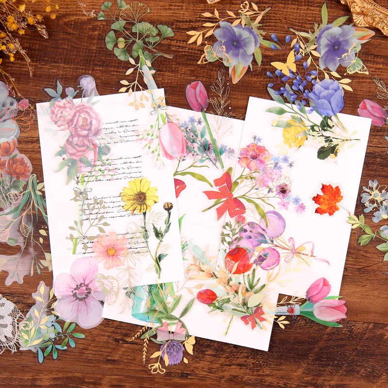 Dizdkizd Gilding Flower Stickers (240 Pieces) - Glitter Watercolor Transparent Stickers for Card Making Scrapbooking Envelopes Wrapped Gifts Arts and Crafts Journaling - Image 3