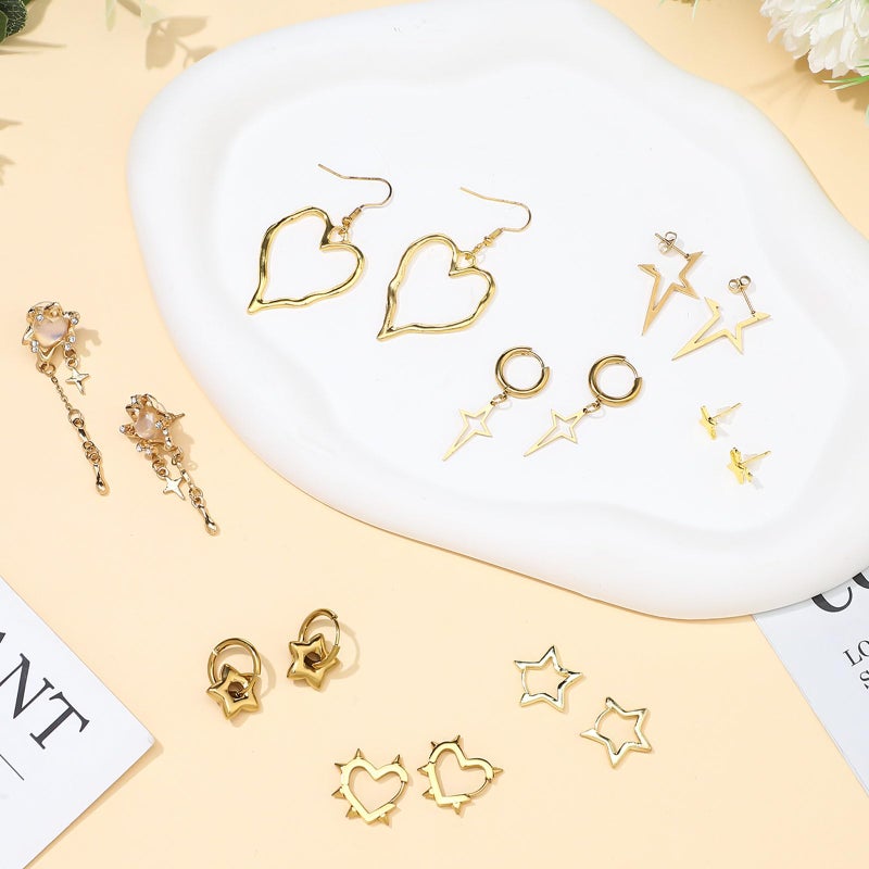 Quelay 8 Pairs Dangle Hoop Earrings for Men Women Punk Y2k Goth Gothic Tassel Chain Drop Star Moon Stud Huggie Earrings Gift(Star Style,Gold) - Image 3