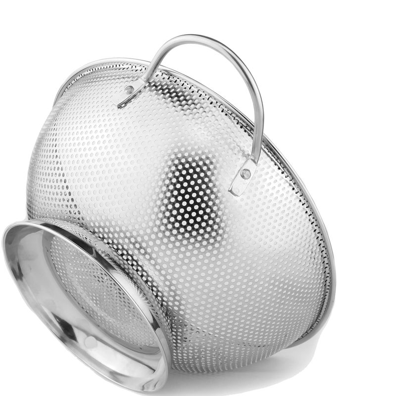 DLD Stainless Steel MicroPerforated 5Quart Colander  Professional Strainer with Heavy Duty Handles and Selfdraining Solid Ring Base  Dishwasher Safe