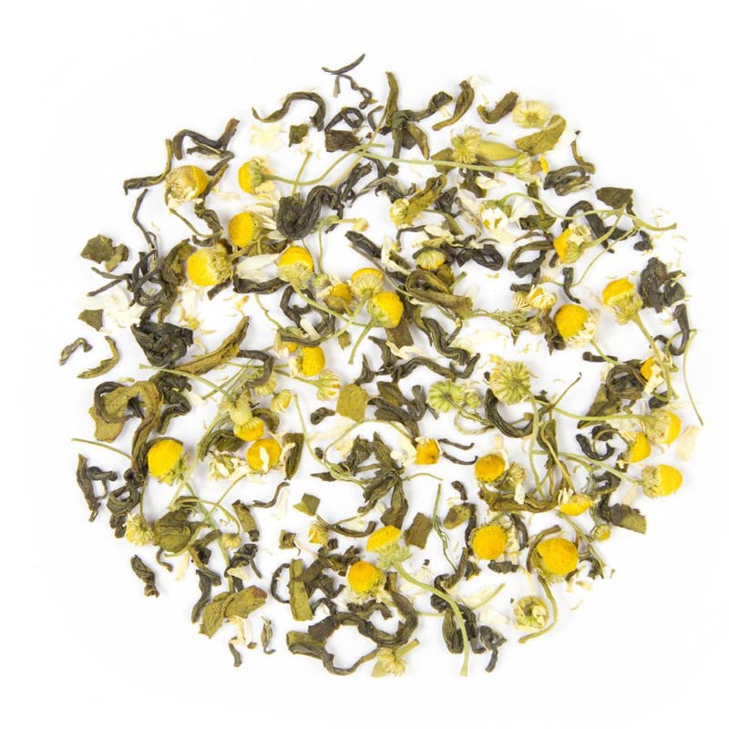 OneLeaf Chamomile Green Tea for Good Sleep & Menstrual Cramp|Non-Bitter Pure Chamomile Flavoured Green Tea Insomnia Relief|Stress Relieving & Menstrual Pain Calming Loose- 200gm Tea Pyramid Pouch (Pack of 1) - Image 2