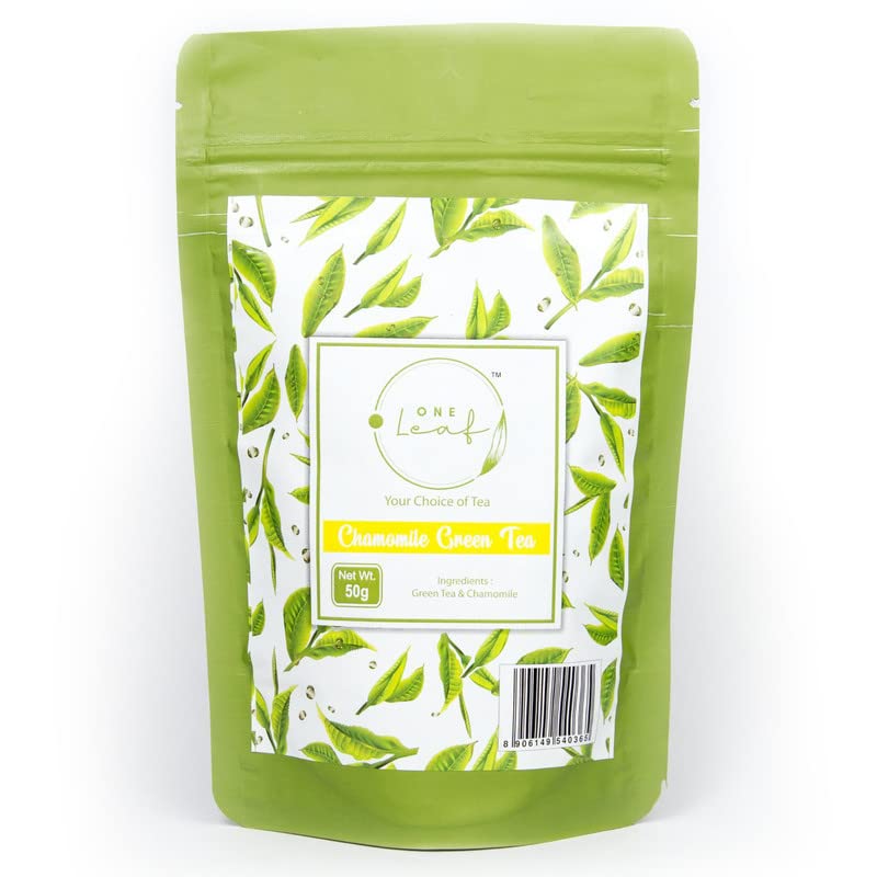 OneLeaf Chamomile Green Tea for Good Sleep & Menstrual Cramp|Non-Bitter Pure Chamomile Flavoured Green Tea Insomnia Relief|Stress Relieving & Menstrual Pain Calming Loose- 200gm Tea Pyramid Pouch (Pack of 1) - Image 1
