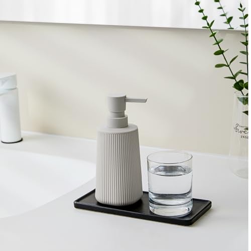 YAUKPH Small Soap Dispenser for Bathroom and Kitchen, Modern Farmhouse Striped Style Plastic Hand Soap Dish Soap Dispenser with Pump Matte Beige - Image 2