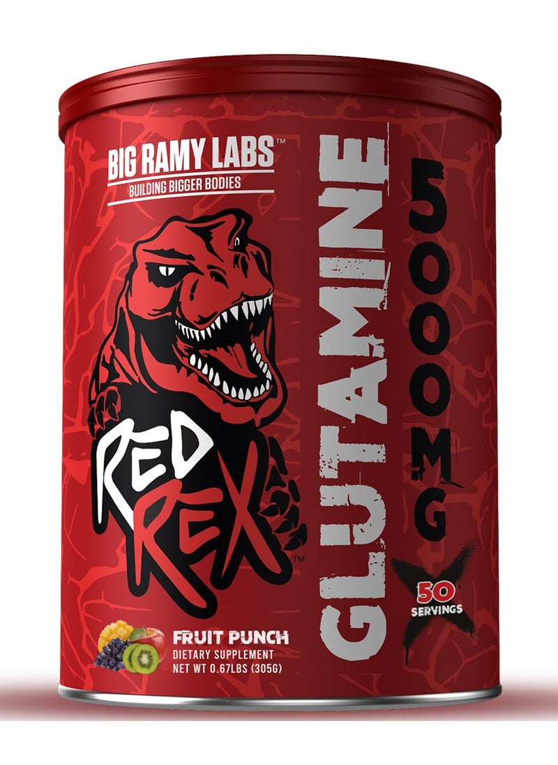 RED REX - Glutamine 5000 mg -50 serving -305 gm -Fruit Punch - Image 1