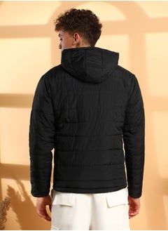 Campus Sutra Men's Black Puffer Jacket With Contrast Zipper  - Image 5