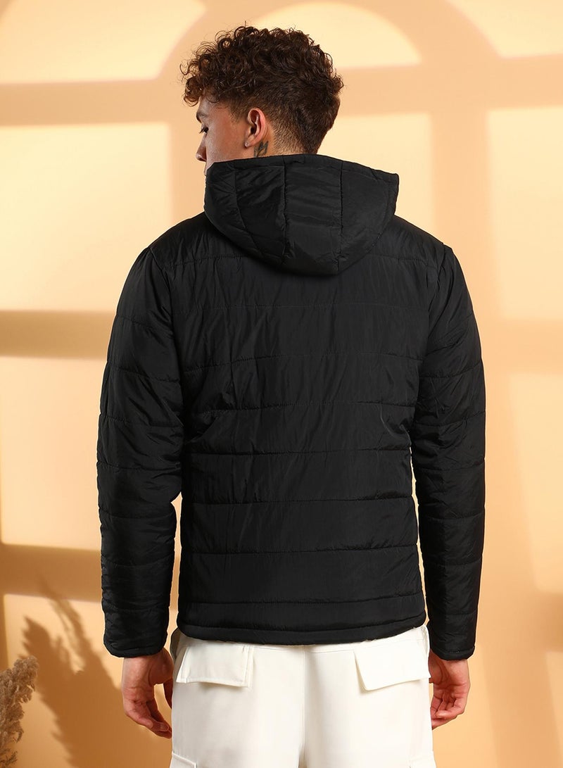 كامبوس سوترا Men's Black Puffer Jacket With Contrast Zipper  - Image 5