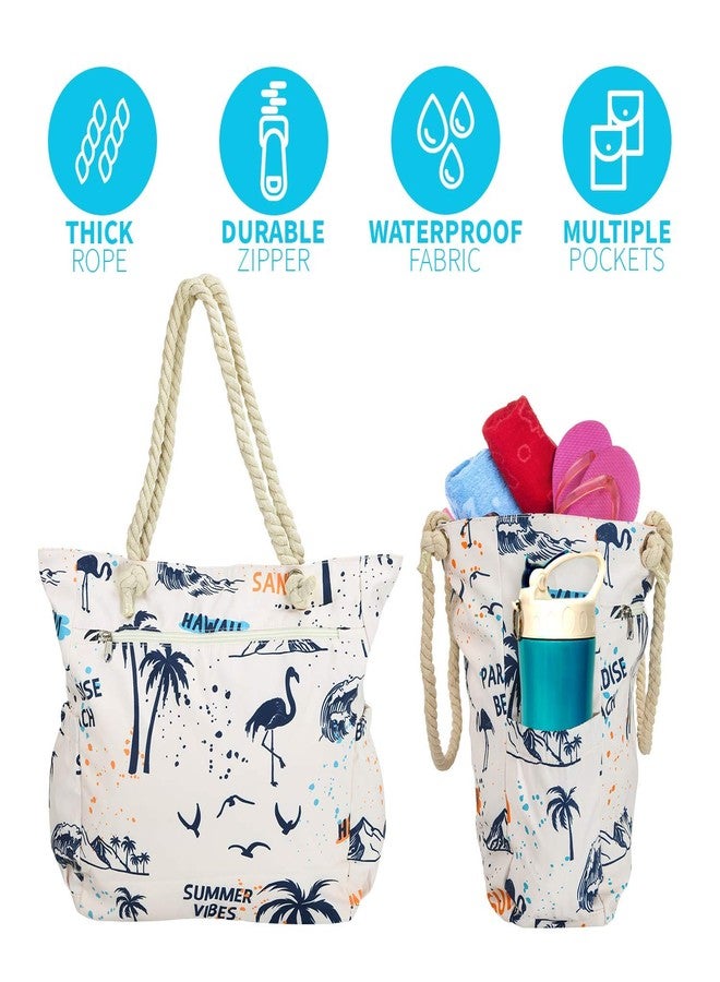Raytix Beach Bag Spacious Shoulder Tote Travel & Gym Bag w/Multiple Pockets & Strong Zipper, Summer Vibe Bag - Image 3