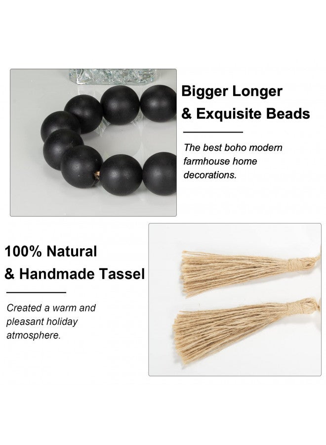 OMISHE 50" Long Large Wood Bead Garland with 1.6" Diameter Wooden Beads and Tassels, Rustic Farmhouse Country Wood Beads Garland for Home Tiered Tray Decor, Decorative Beads with Tassels Black - Image 4
