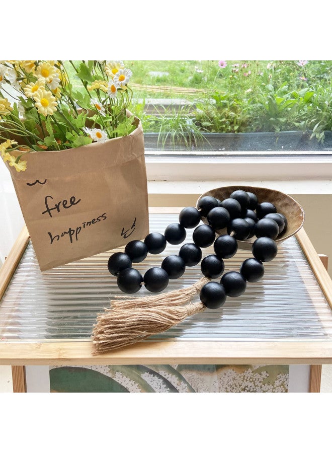 OMISHE 50" Long Large Wood Bead Garland with 1.6" Diameter Wooden Beads and Tassels, Rustic Farmhouse Country Wood Beads Garland for Home Tiered Tray Decor, Decorative Beads with Tassels Black - Image 2