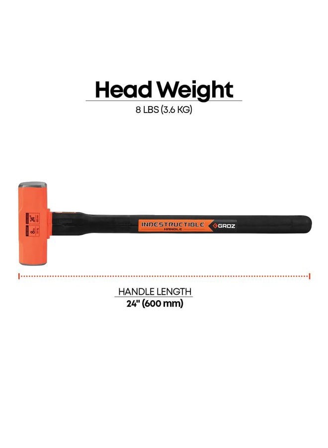 GROZ Heavy Duty 8lb Sledge Hammer with 24-Inch Indestructible Handle | Hard Face Steel Head 52 HRC | Steel Locking Plate | Hi-Visibility Head | Vulcanized Rubber Handle (34512) - Image 2