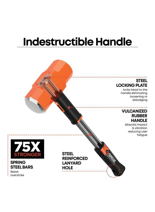 GROZ Heavy Duty 8lb Sledge Hammer with 24-Inch Indestructible Handle | Hard Face Steel Head 52 HRC | Steel Locking Plate | Hi-Visibility Head | Vulcanized Rubber Handle (34512) - Image 3