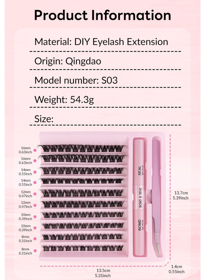 110-Cluster False Eyelashes, Eyelash Adhesive, and Tweezer Set for Easy DIY Eyelash Extensions (8-16mm) - Image 3