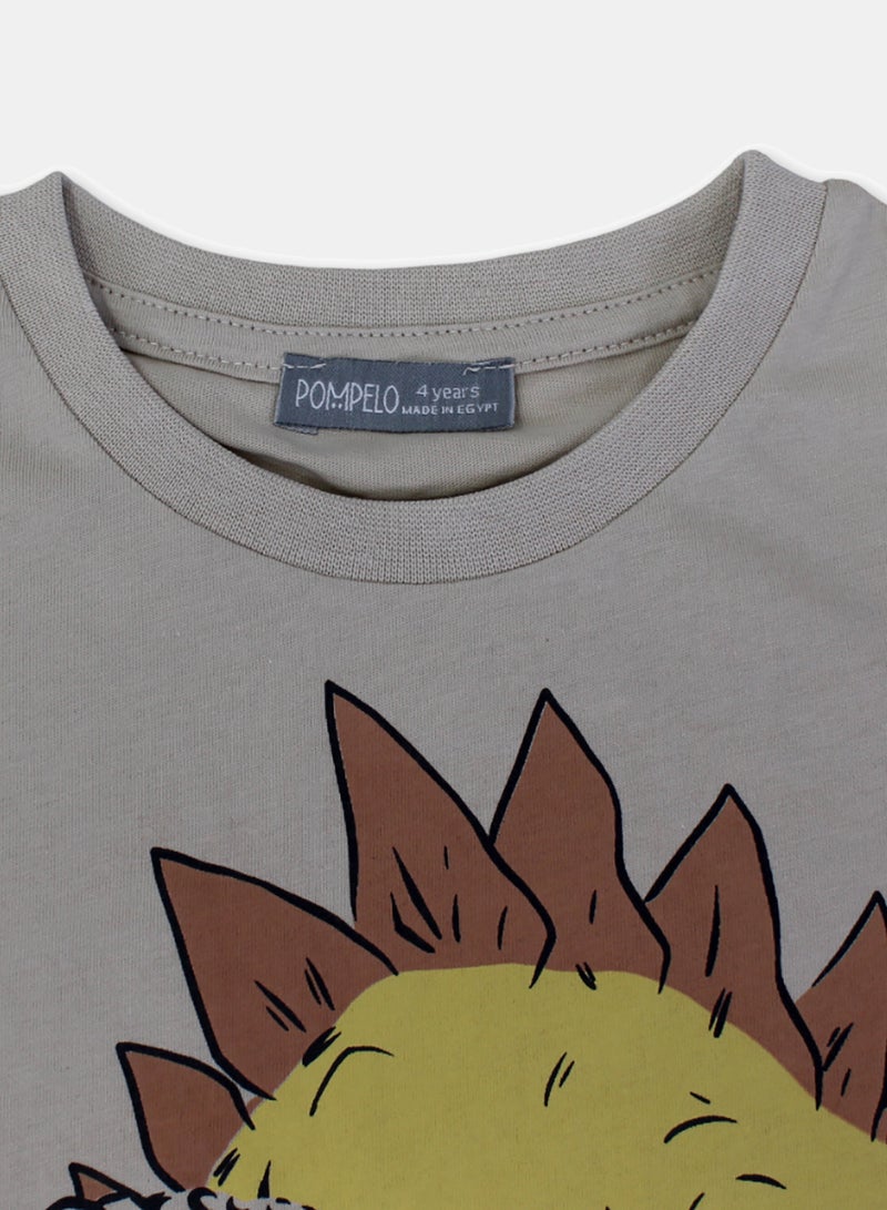 Pompelo Boys Cotton T-Shirt – Beige with Dino Print - Image 3