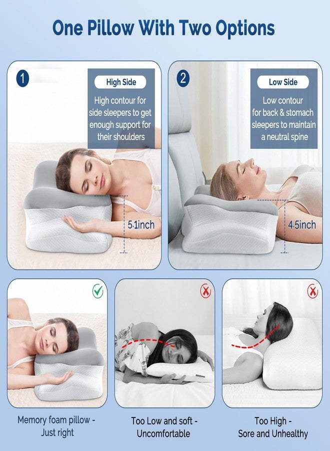 Silkena Cervical Neck Pillow, Ergonomic Side Sleeper Pillow for Neck Support, Cooling Memory Foam Pillows for Sleeping, Contour Orthopedic Bed Pillows for Side Back Stomach Sleepers (Grey) - Image 3