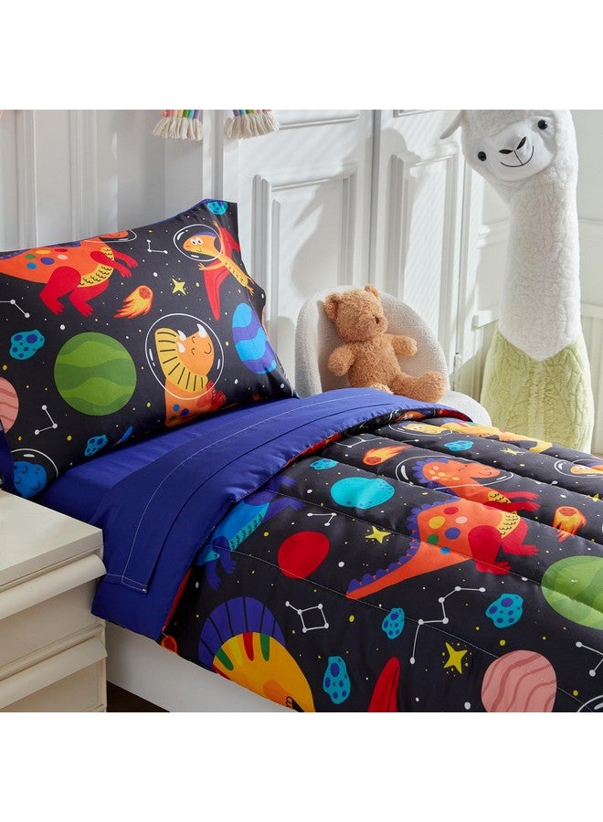 Uozzi Bedding طقم سرير للأطفال مكون من 4 قطع للأولاد والبنات - سرير في حقيبة بتصميم ديناصور برتقالي كرتوني فائق النعومة - طقم لحاف، ملاءة مشدودة، ملاءة مسطحة، غطاء وسادة - أسود - Image 5