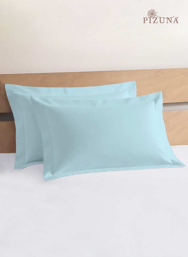 Pizuna Pure 100% Cotton King Size Pillow Case 50x90 cm Baby Blue, 400 Thread Count Soft Luxurious Long Staple Cotton Sateen Weave Pillow Cover With 5 cm Hem (Cooling Pillowcase - 2 PC) - Image 1