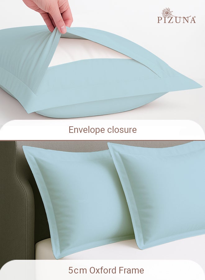 Pizuna Pure 100% Cotton King Size Pillow Case 50x90 cm Baby Blue, 400 Thread Count Soft Luxurious Long Staple Cotton Sateen Weave Pillow Cover With 5 cm Hem (Cooling Pillowcase - 2 PC) - Image 4
