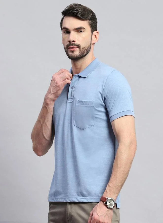 Monte Carlo Monte Carlo Men Blue Solid Collared Neck Half sleeve T-shirt
