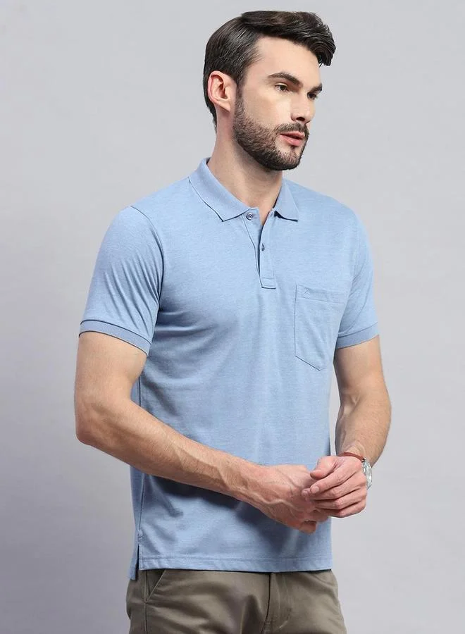 Monte Carlo Monte Carlo Men Blue Solid Collared Neck Half sleeve T-shirt