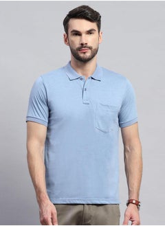Monte Carlo Men Blue Solid Collared Neck Half sleeve T-shirt by Styli  - Image 1