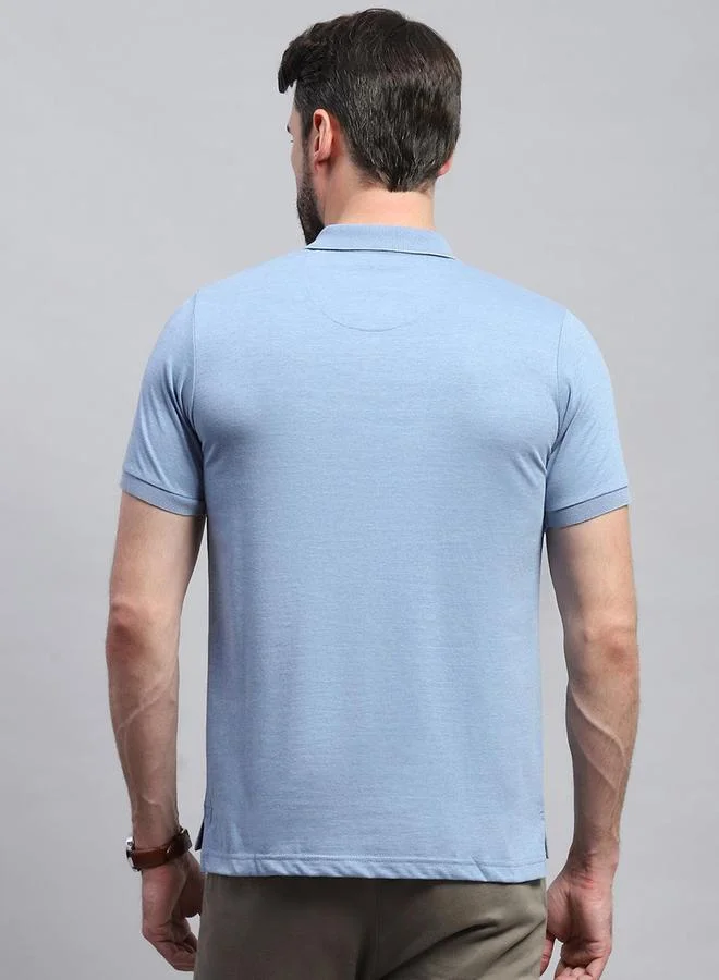 Monte Carlo Monte Carlo Men Blue Solid Collared Neck Half sleeve T-shirt