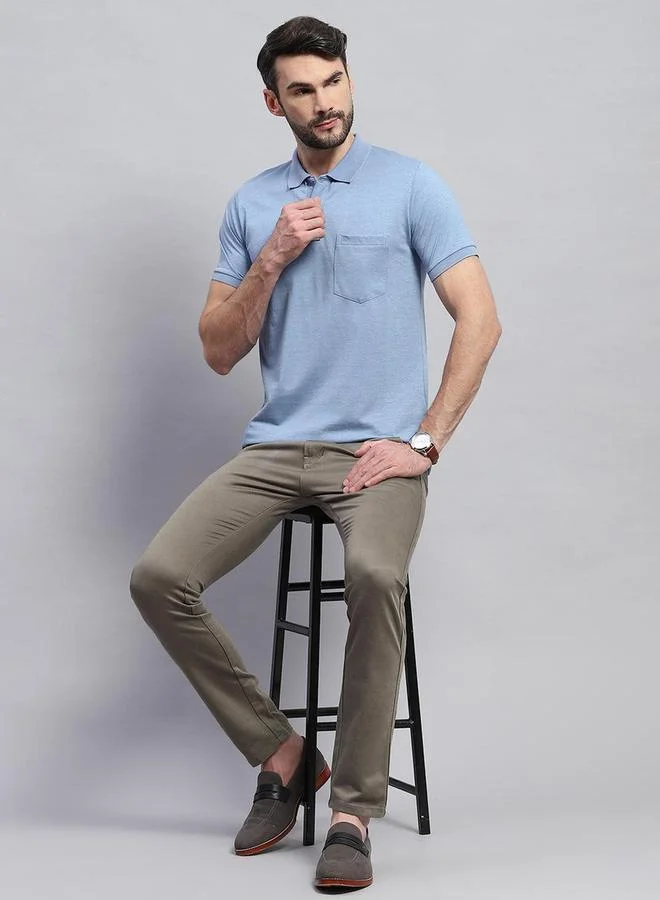 Monte Carlo Monte Carlo Men Blue Solid Collared Neck Half sleeve T-shirt