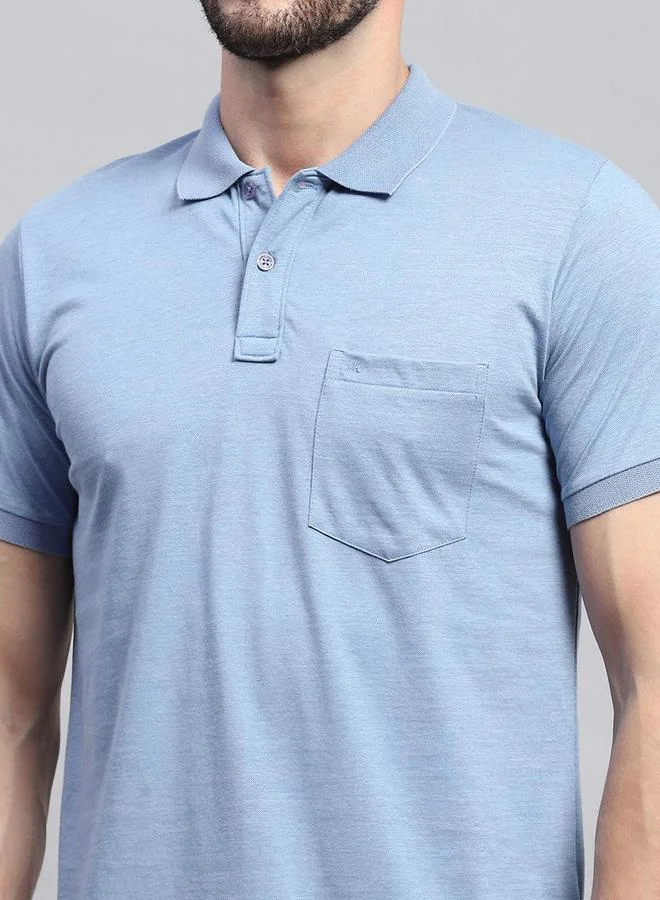 Monte Carlo Monte Carlo Men Blue Solid Collared Neck Half sleeve T-shirt